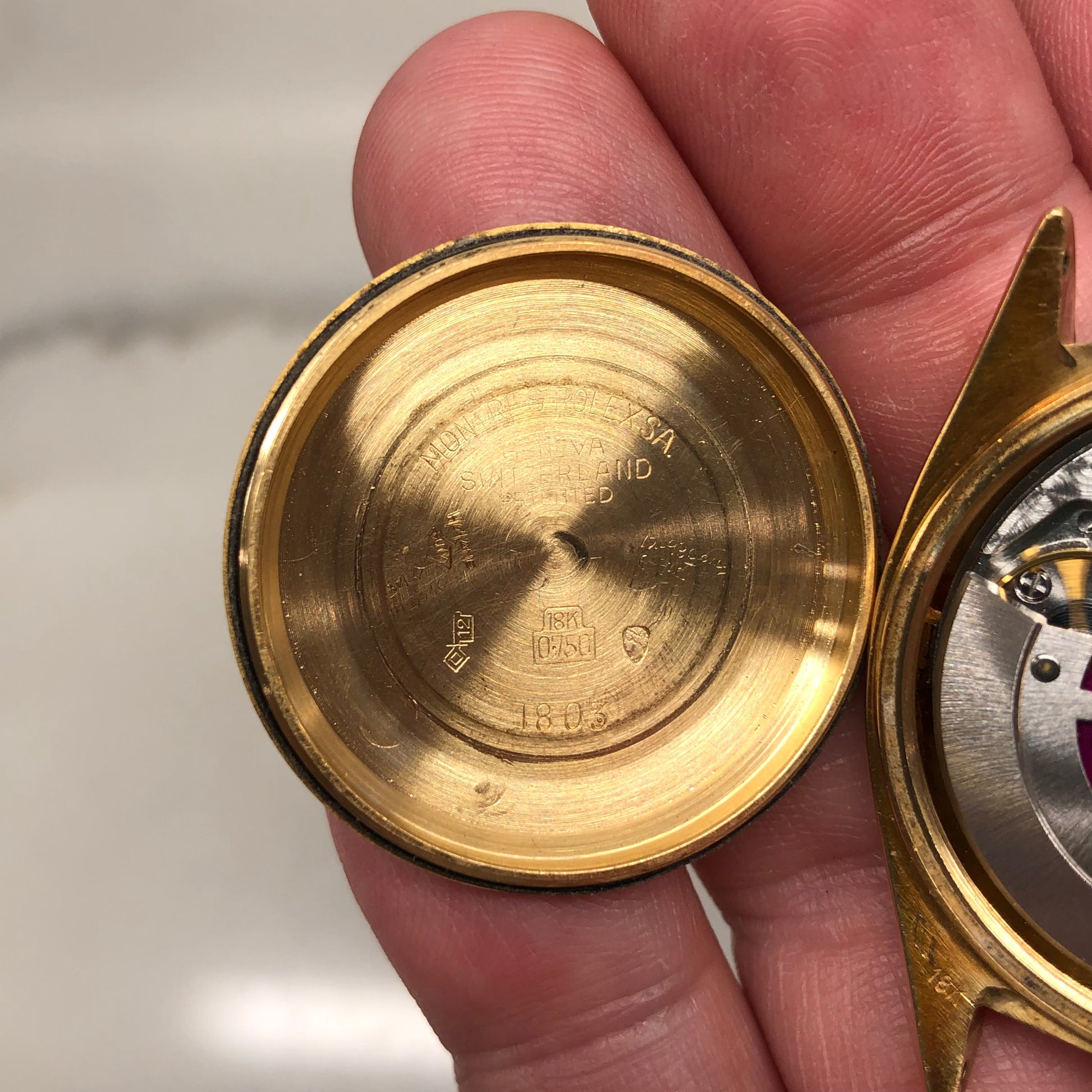 1972 Rolex President 1803 Day Date Yellow Gold Linen Champagne Wristwatch - HASHTAGWATCHCO