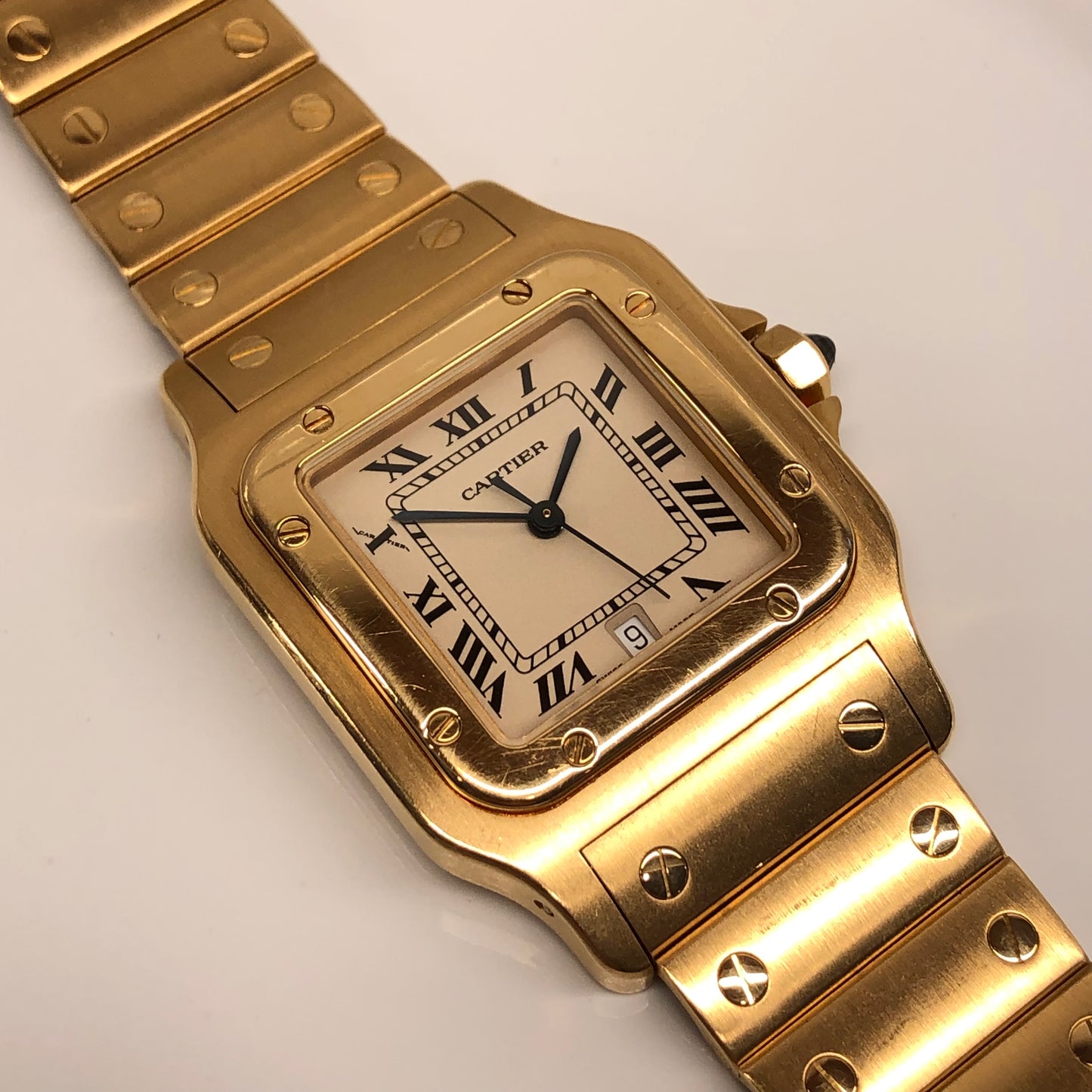 1980s Cartier Santos De Cartier Galbee 887901 18K Yellow Gold Quartz Wristwatch - Hashtag Watch Company