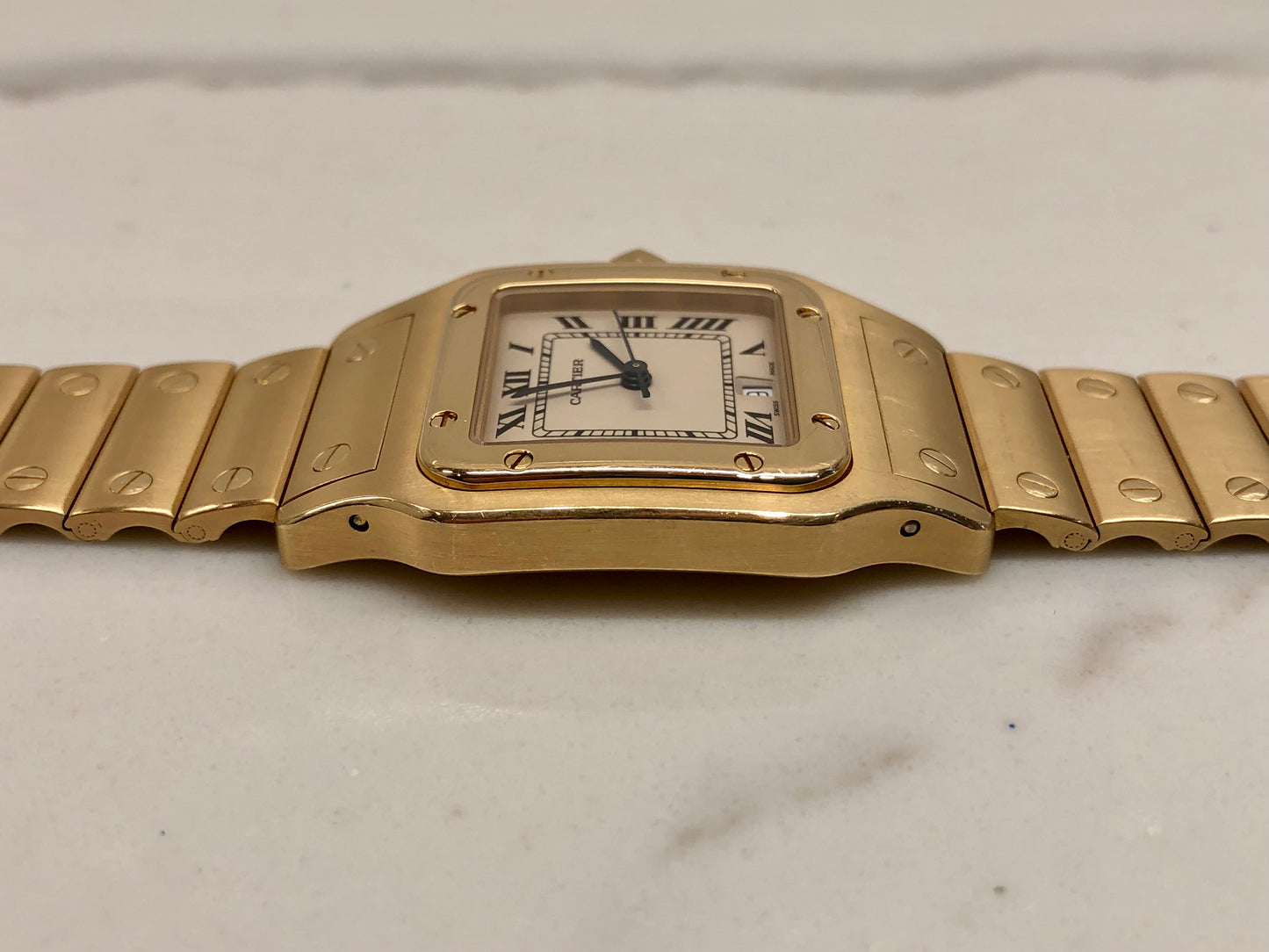 1980s Cartier Santos De Cartier Galbee 887901 18K Yellow Gold Quartz Wristwatch - Hashtag Watch Company