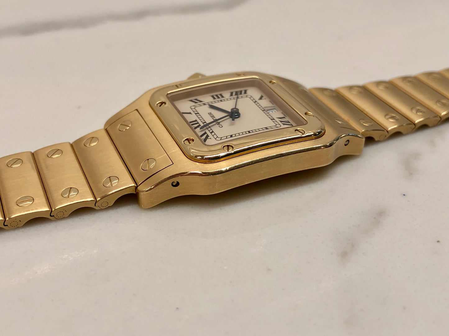 1980s Cartier Santos De Cartier Galbee 887901 18K Yellow Gold Quartz Wristwatch - Hashtag Watch Company