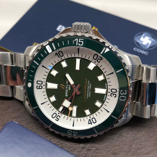 Breitling Superocean A17376 Green Stainless Steel 44mm Automatic Wristwatch with Box and Papers - HASHTAGWATCHCO