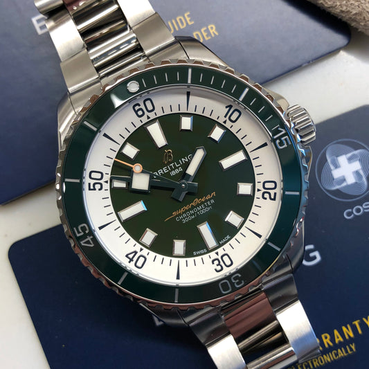 Breitling Superocean A17376 Green Stainless Steel 44mm Automatic Wristwatch with Box and Papers - HASHTAGWATCHCO