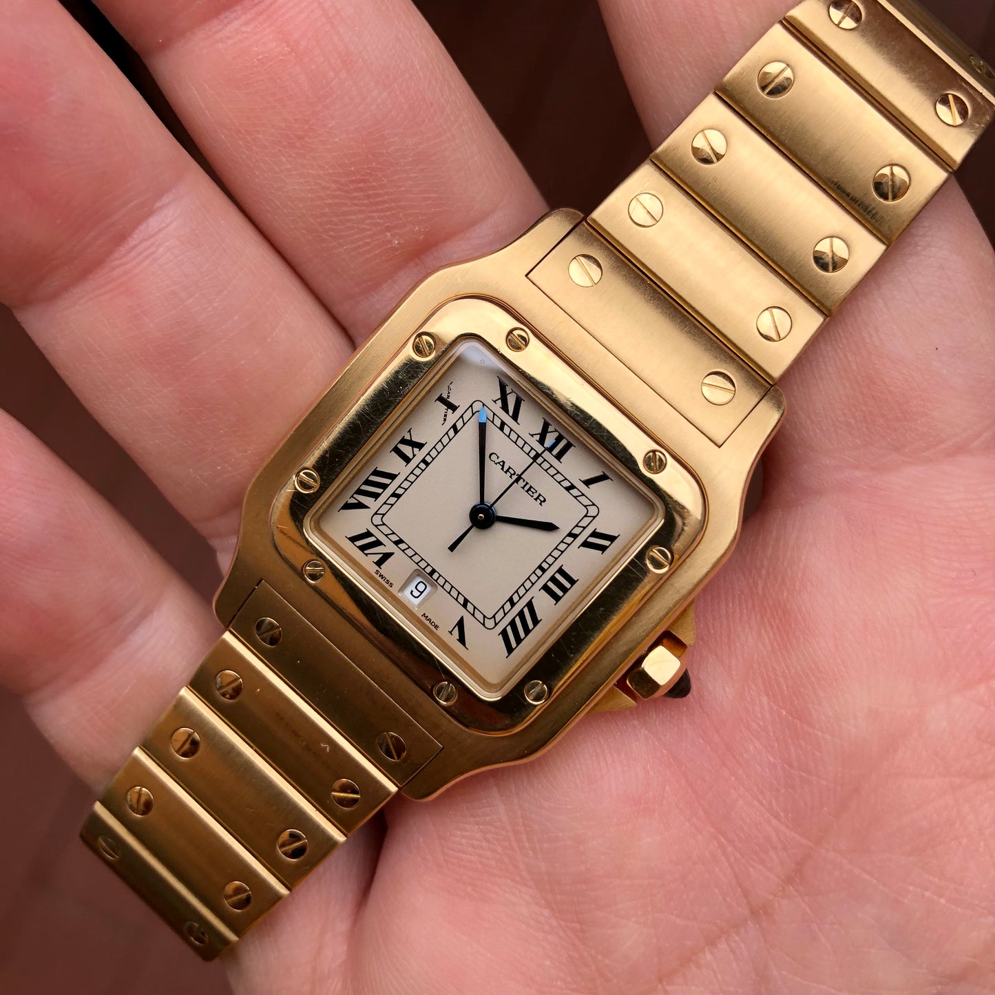 1980s Cartier Santos De Cartier Galbee 887901 18K Yellow Gold Quartz Wristwatch - Hashtag Watch Company