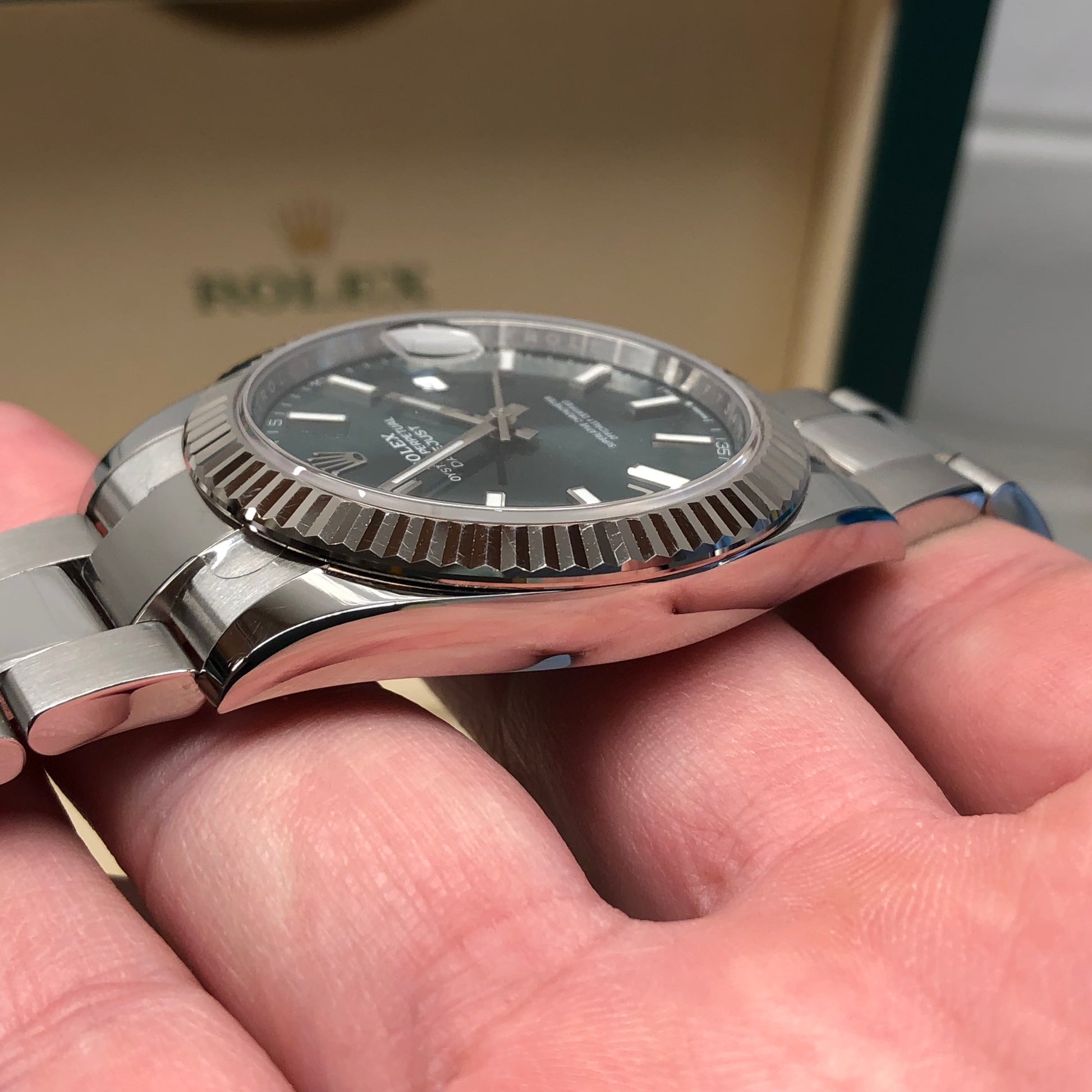 2023 Rolex Datejust 126334 Mint Green Fluted 41mm Steel Oyster Wristwatch with Box and Papers - Hashtag Watch Company