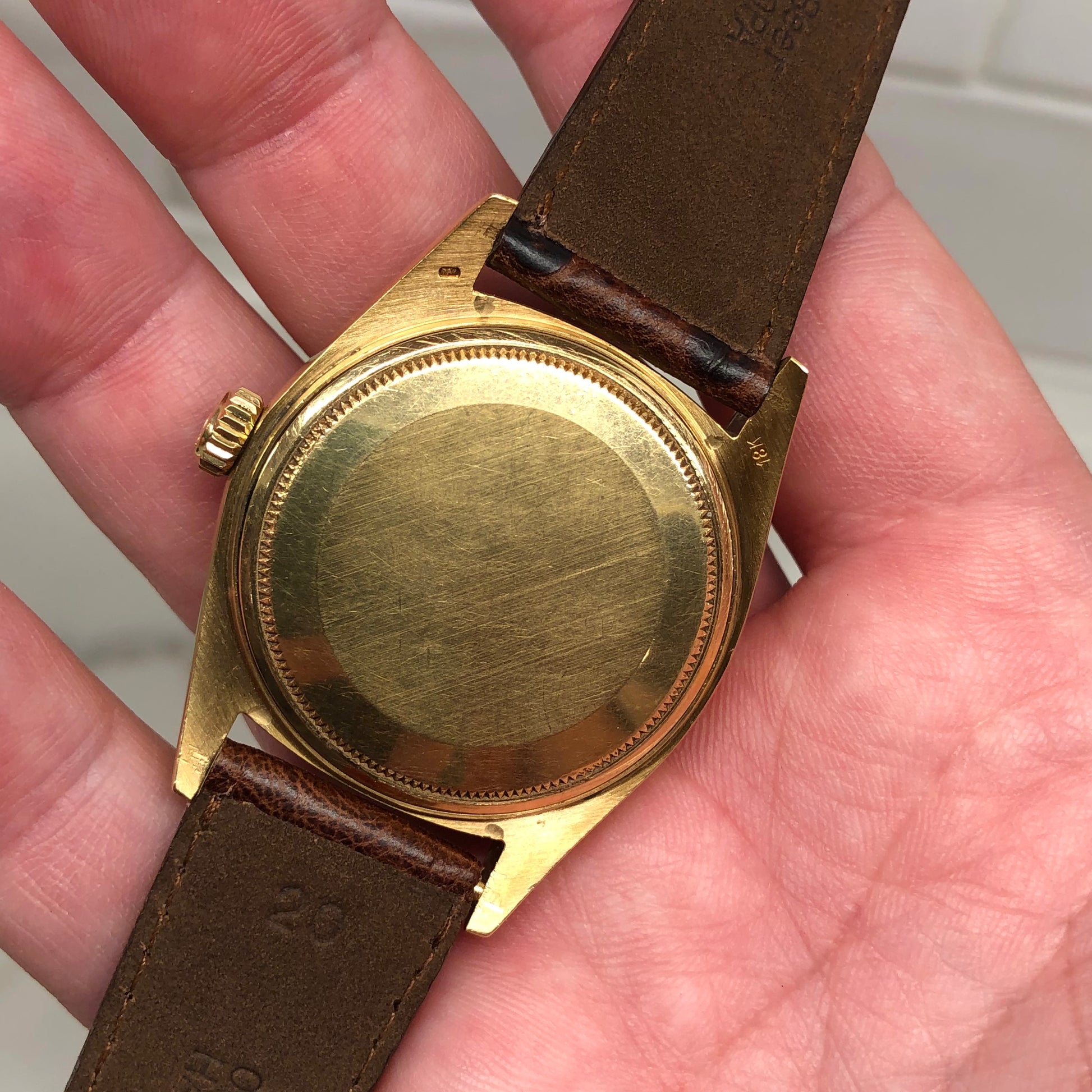 1973 Rolex President 1803 Day Date 18K Yellow Gold Sigma Champagne Linen Automatic Wristwatch - HASHTAGWATCHCO