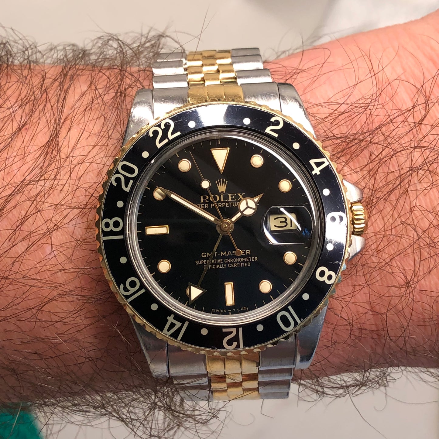 1987 Rolex GMT MASTER 16753 Black Two Tone Jubilee Wristwatch with Papers - HASHTAGWATCHCO