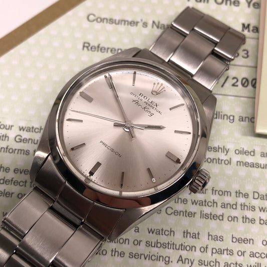 1968 Rolex Air King Precision 5500 Steel Silver Dial Automatic Wristwatch with Rolex Service Papers - HASHTAGWATCHCO