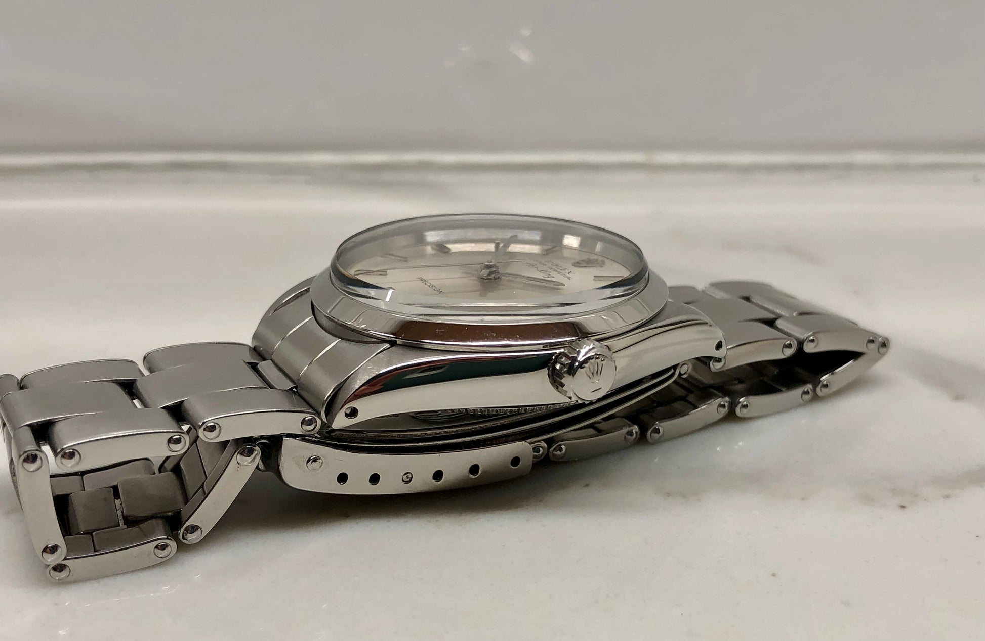 1968 Rolex Air King Precision 5500 Steel Silver Dial Automatic Wristwatch with Rolex Service Papers - HASHTAGWATCHCO