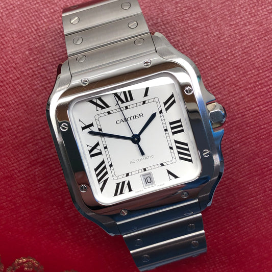 2025 Cartier Santos De Cartier WSSA0018 Large Model Stainless Steel Automatic Wristwatch with Box and Papers - HASHTAGWATCHCO