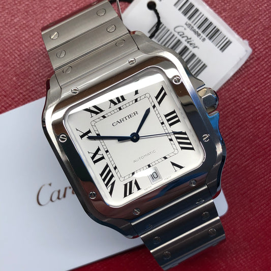 2025 Cartier Santos De Cartier WSSA0018 Large Model Stainless Steel Automatic Wristwatch with Box and Papers - HASHTAGWATCHCO