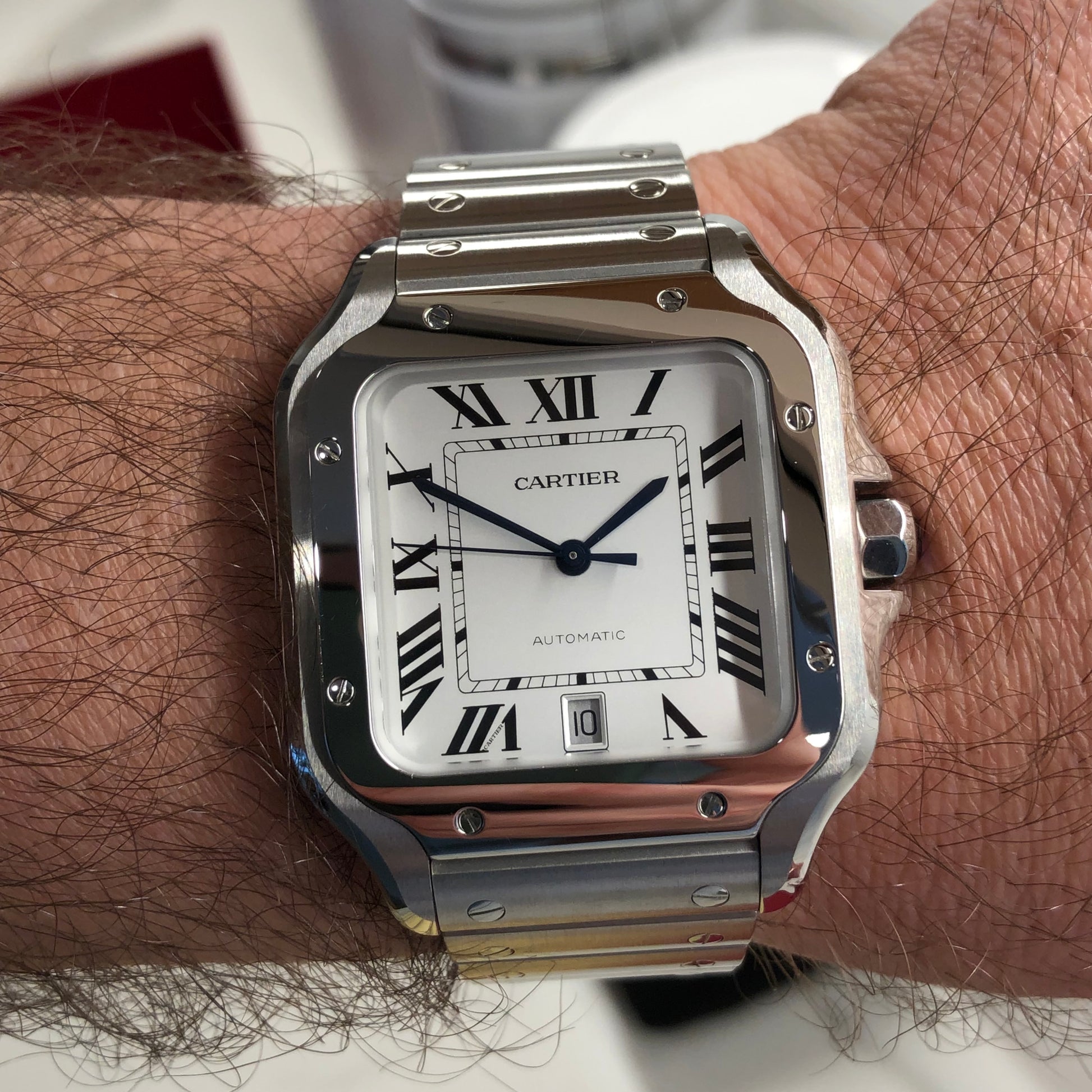 2025 Cartier Santos De Cartier WSSA0018 Large Model Stainless Steel Automatic Wristwatch with Box and Papers - HASHTAGWATCHCO