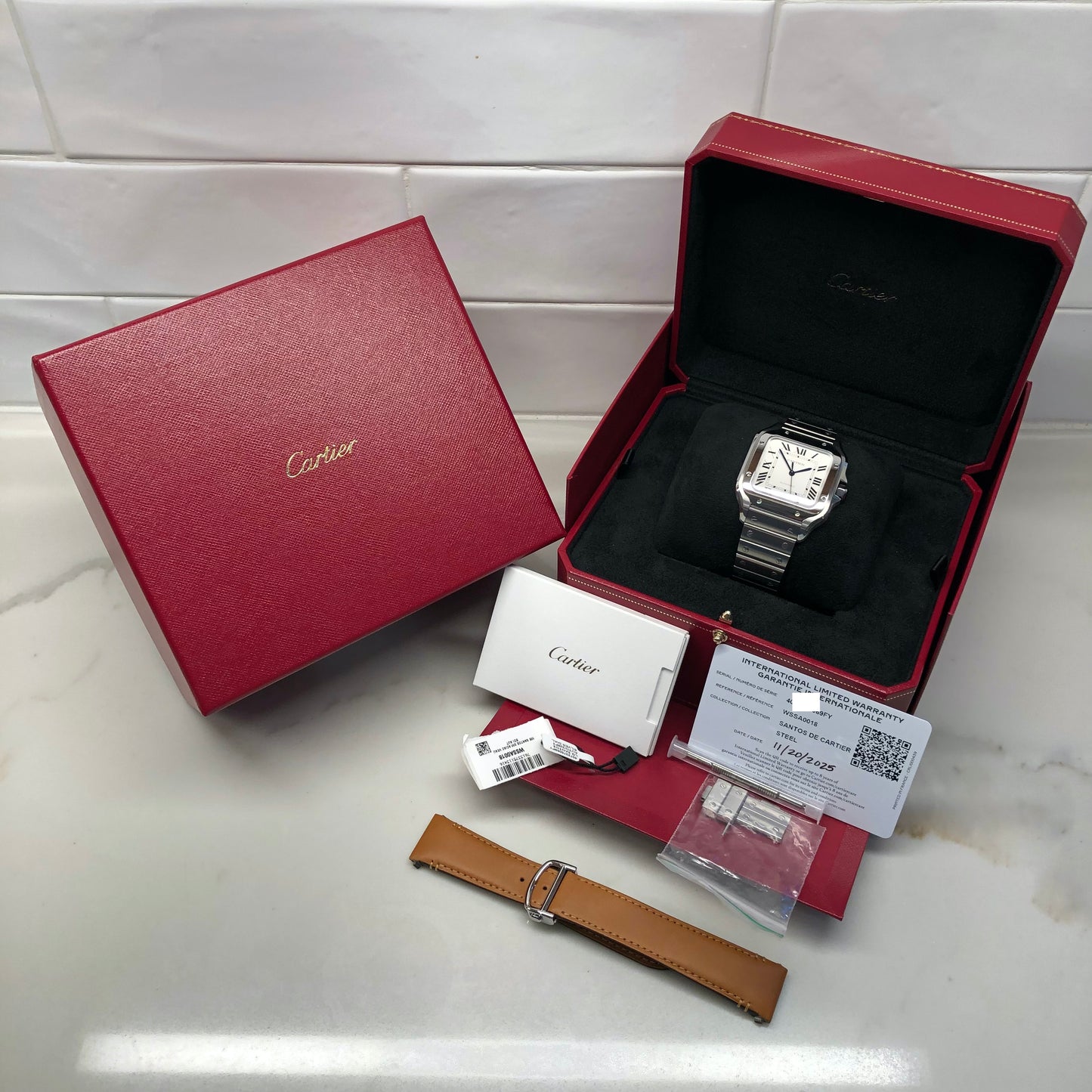 2025 Cartier Santos De Cartier WSSA0018 Large Model Stainless Steel Automatic Wristwatch with Box and Papers - HASHTAGWATCHCO