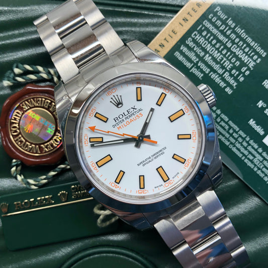 2008 Rolex Milgauss 116400 White Steel Oyster Wristwatch with Box and Papers Wrapped Unworn - HASHTAGWATCHCO