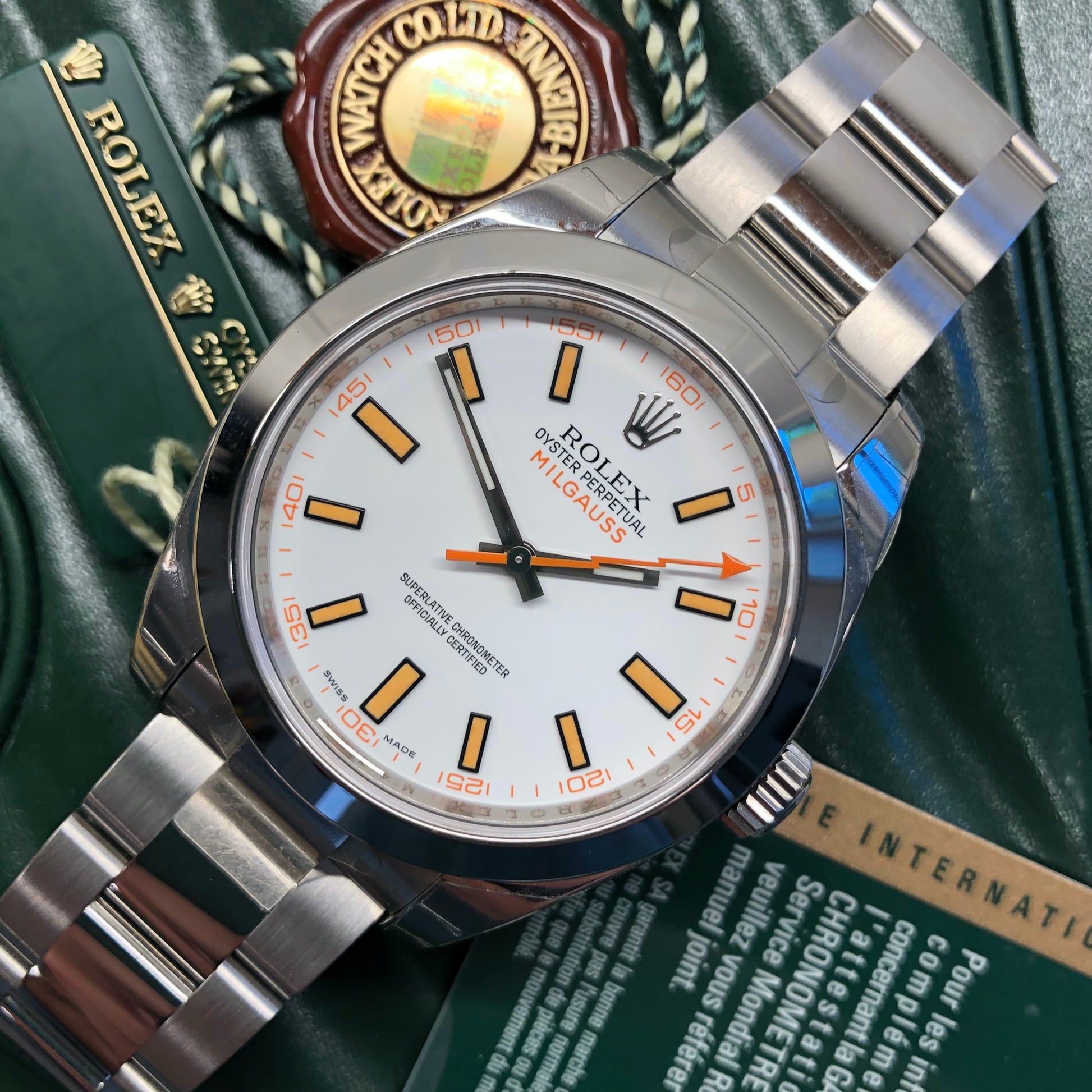 2008 Rolex Milgauss 116400 White Steel Oyster Wristwatch with Box and Papers Wrapped Unworn - HASHTAGWATCHCO