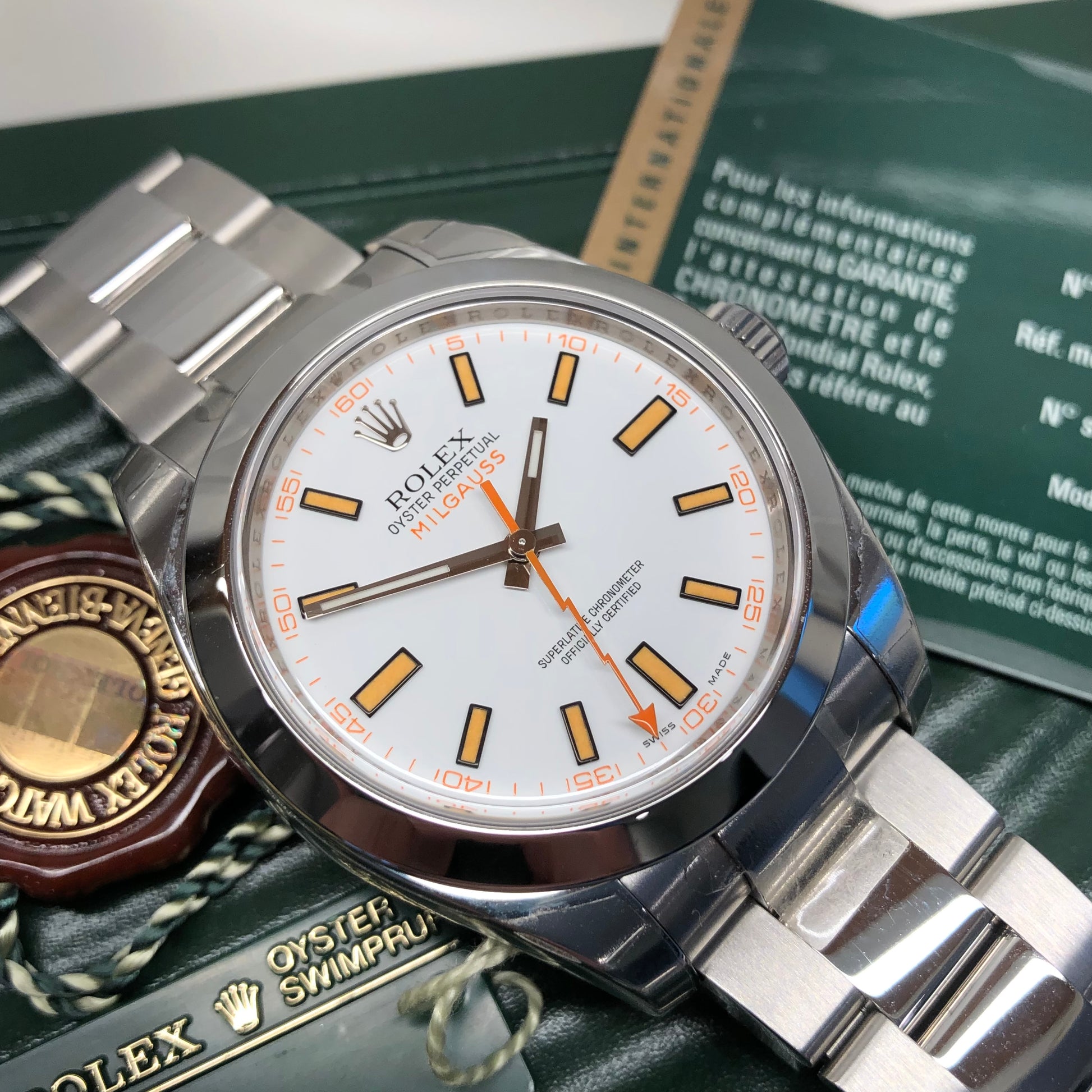 2008 Rolex Milgauss 116400 White Steel Oyster Wristwatch with Box and Papers Wrapped Unworn - HASHTAGWATCHCO