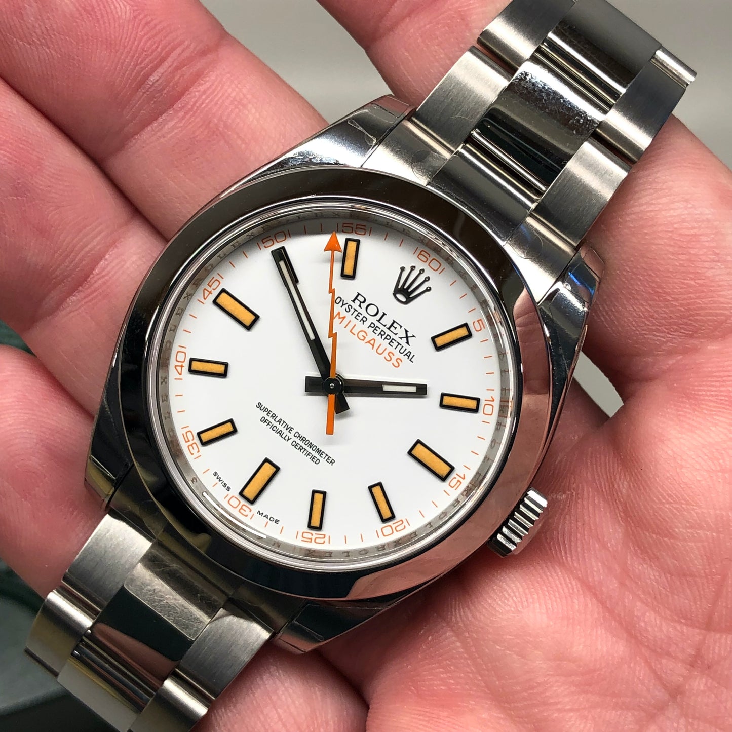 2008 Rolex Milgauss 116400 White Steel Oyster Wristwatch with Box and Papers Wrapped Unworn - HASHTAGWATCHCO