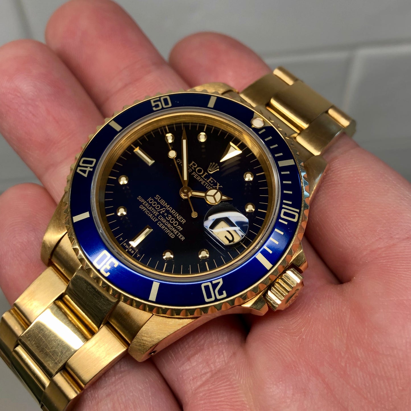 1984 Rolex Submariner 16808 Blue Nipple Dial 18K Yellow Gold Automatic Wristwatch - Hashtag Watch Company