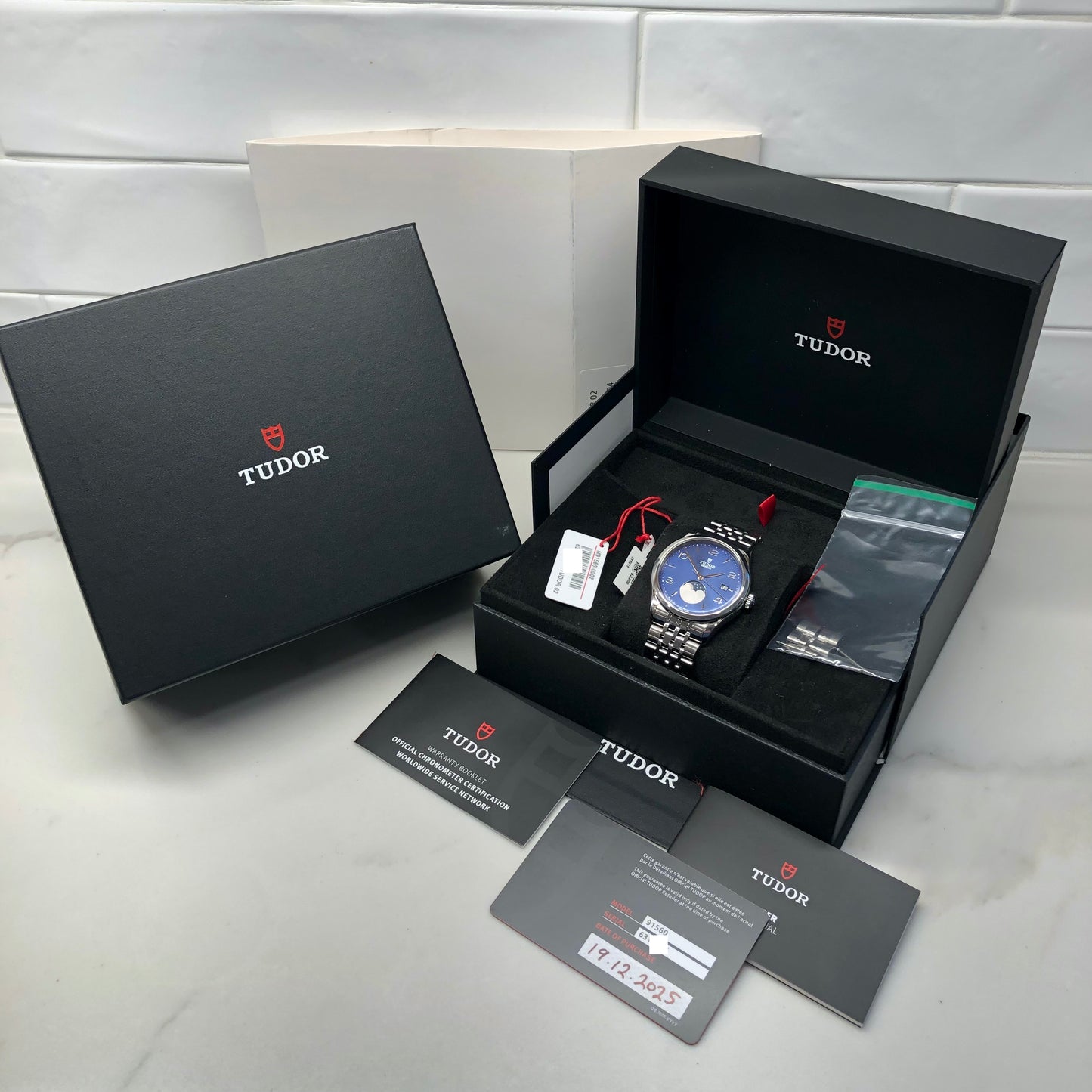 2025 Tudor 1926 Luna 91560 39mm Moon Phase Blue Steel Automatic Wristwatch with Box and Papers - HASHTAGWATCHCO