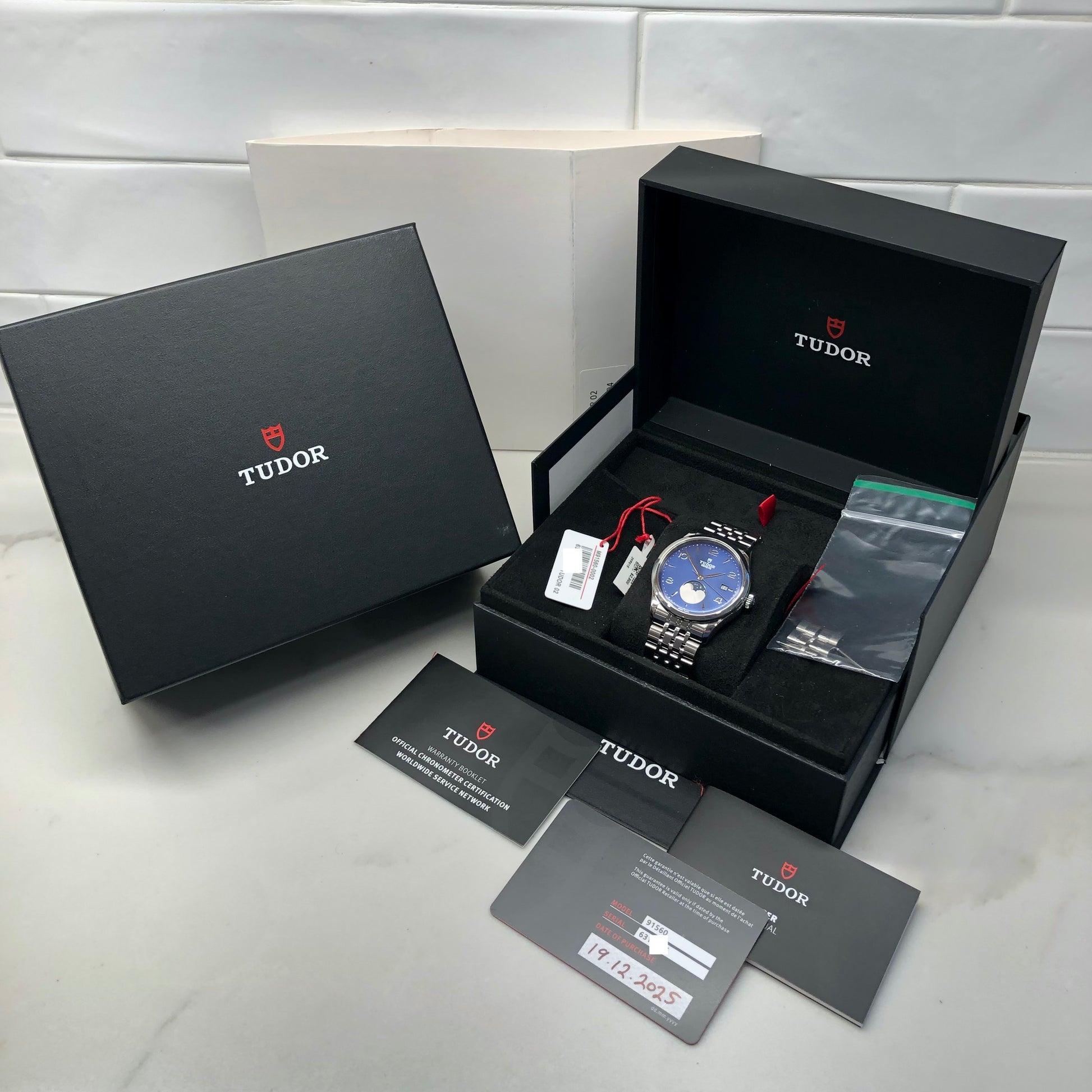 2025 Tudor 1926 Luna 91560 39mm Moon Phase Blue Steel Automatic Wristwatch with Box and Papers - HASHTAGWATCHCO