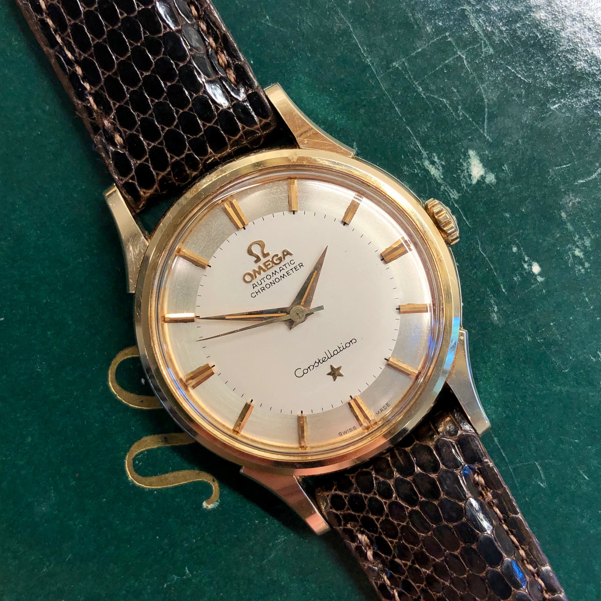 1961 Omega Constellation 14381/2 SC 14K Yellow Gold Silver Sector Dial Chronometer Automatic Wristwatch - HASHTAGWATCHCO