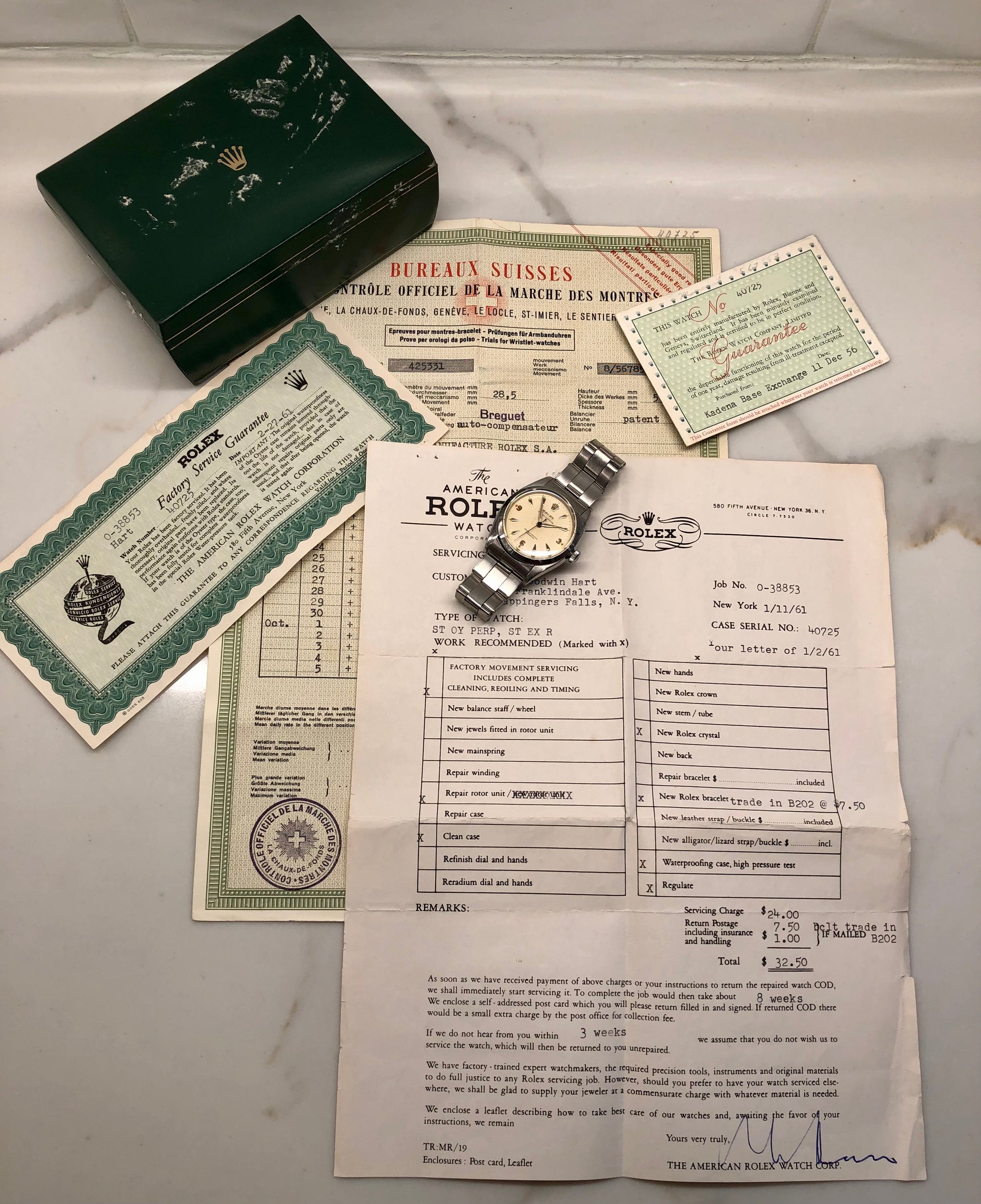 1954 Rolex Oyster Perpetual 6581 Caliber 1030 Steel Wristwatch with PX Store Box Papers and Chronometer Certificate - HASHTAGWATCHCO