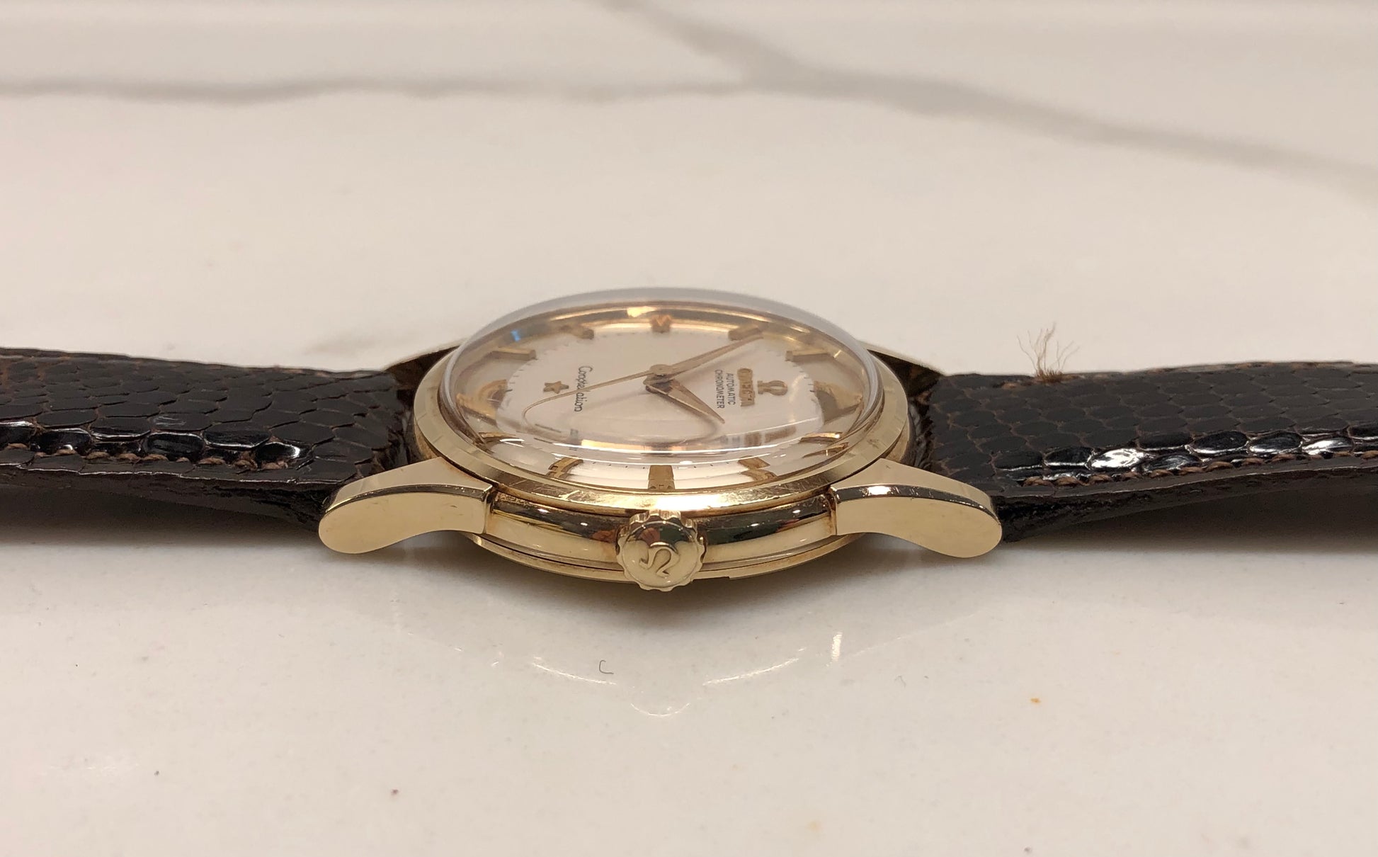 1961 Omega Constellation 14381/2 SC 14K Yellow Gold Silver Sector Dial Chronometer Automatic Wristwatch - HASHTAGWATCHCO