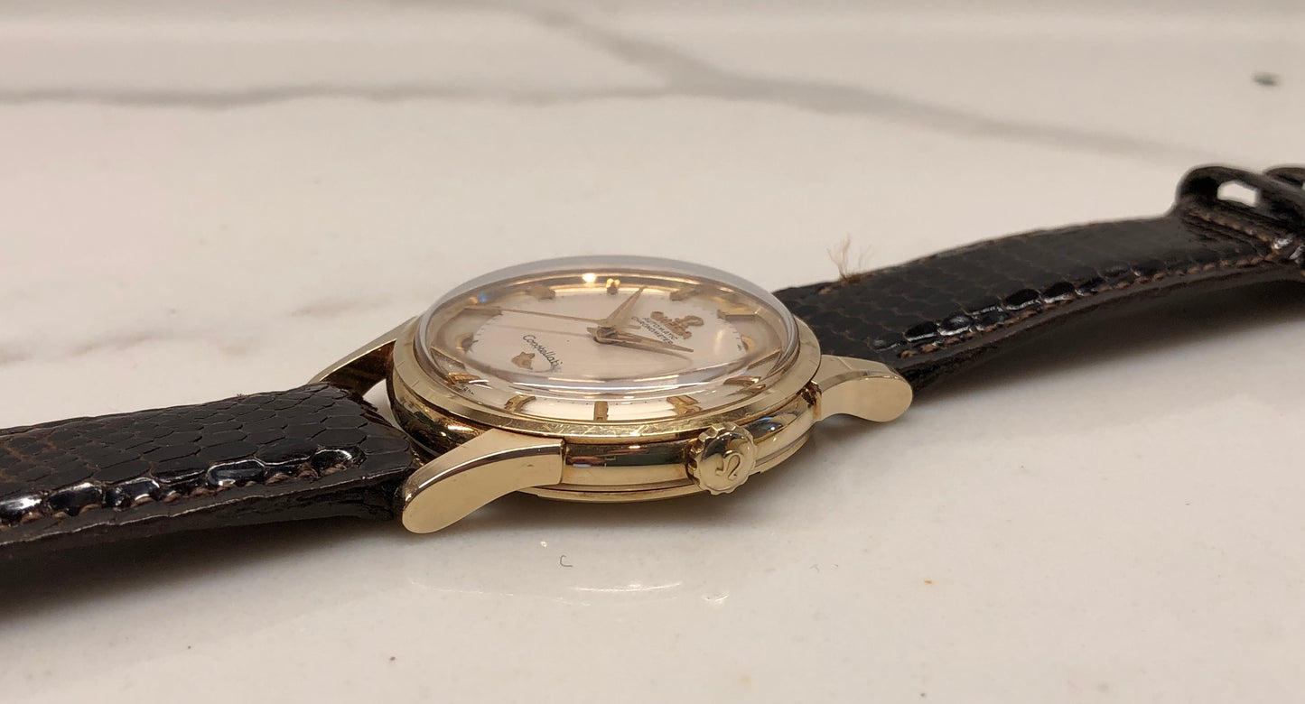 1961 Omega Constellation 14381/2 SC 14K Yellow Gold Silver Sector Dial Chronometer Automatic Wristwatch - HASHTAGWATCHCO