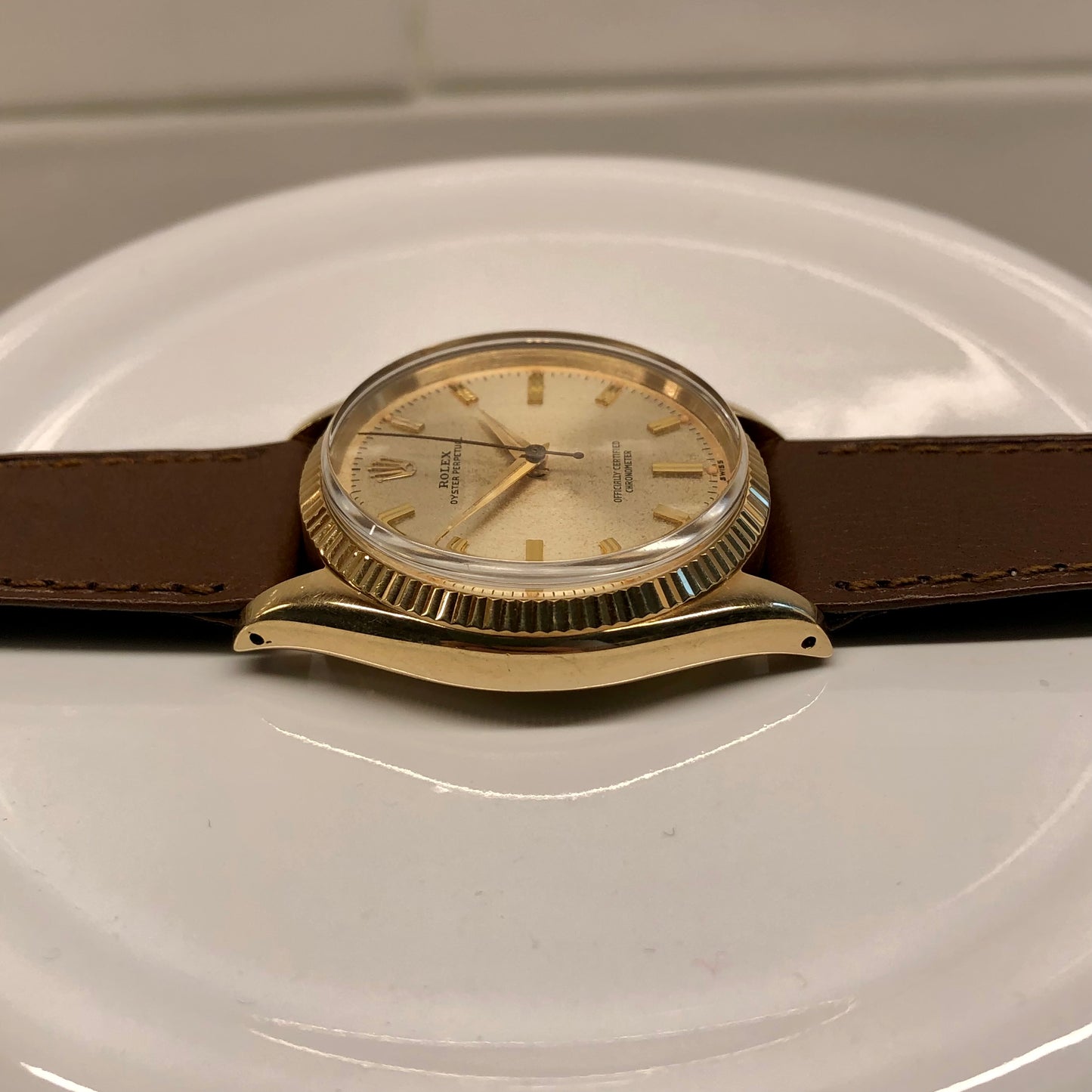 1959 Rolex Oyster Perpetual 6567 14K Yellow Gold Automatic Chronometer Wristwatch - Hashtag Watch Company