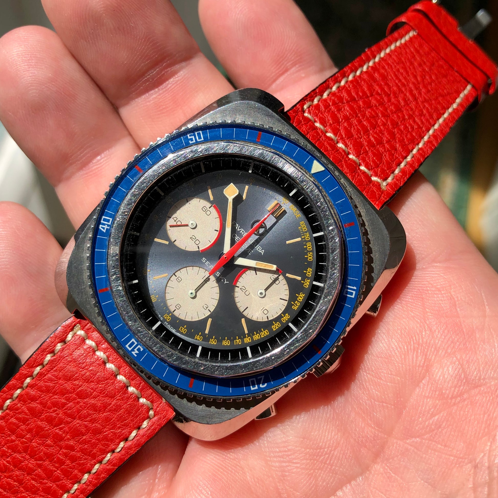 1970s Favre Leuba Sea Sky 33043 Valjoux 72 Chronograph Wristwatch - HASHTAGWATCHCO