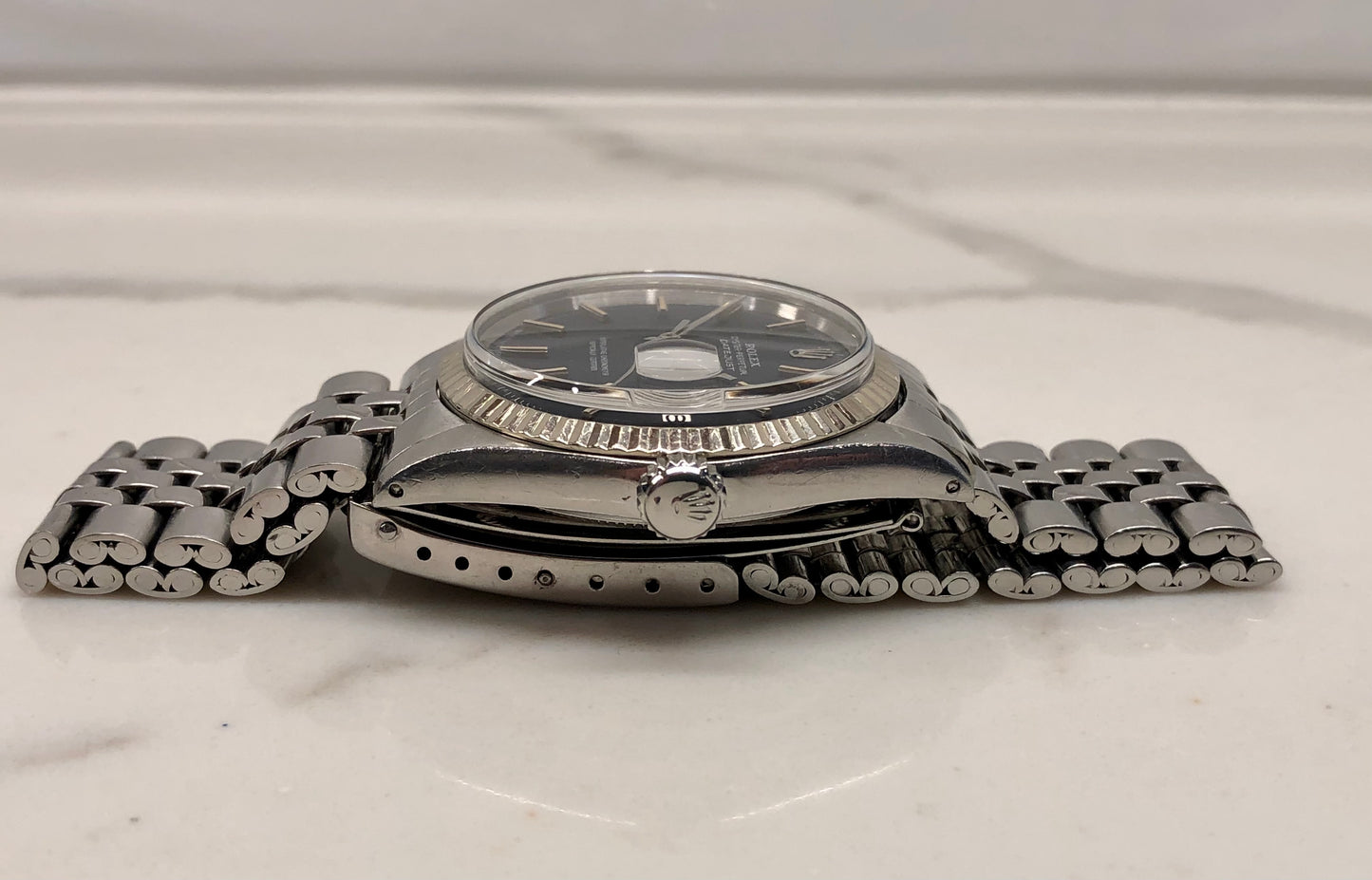 1970 Rolex Datejust 1601 Black Confetti Dial Jubilee Fluted Bezel Wristwatch - HASHTAGWATCHCO