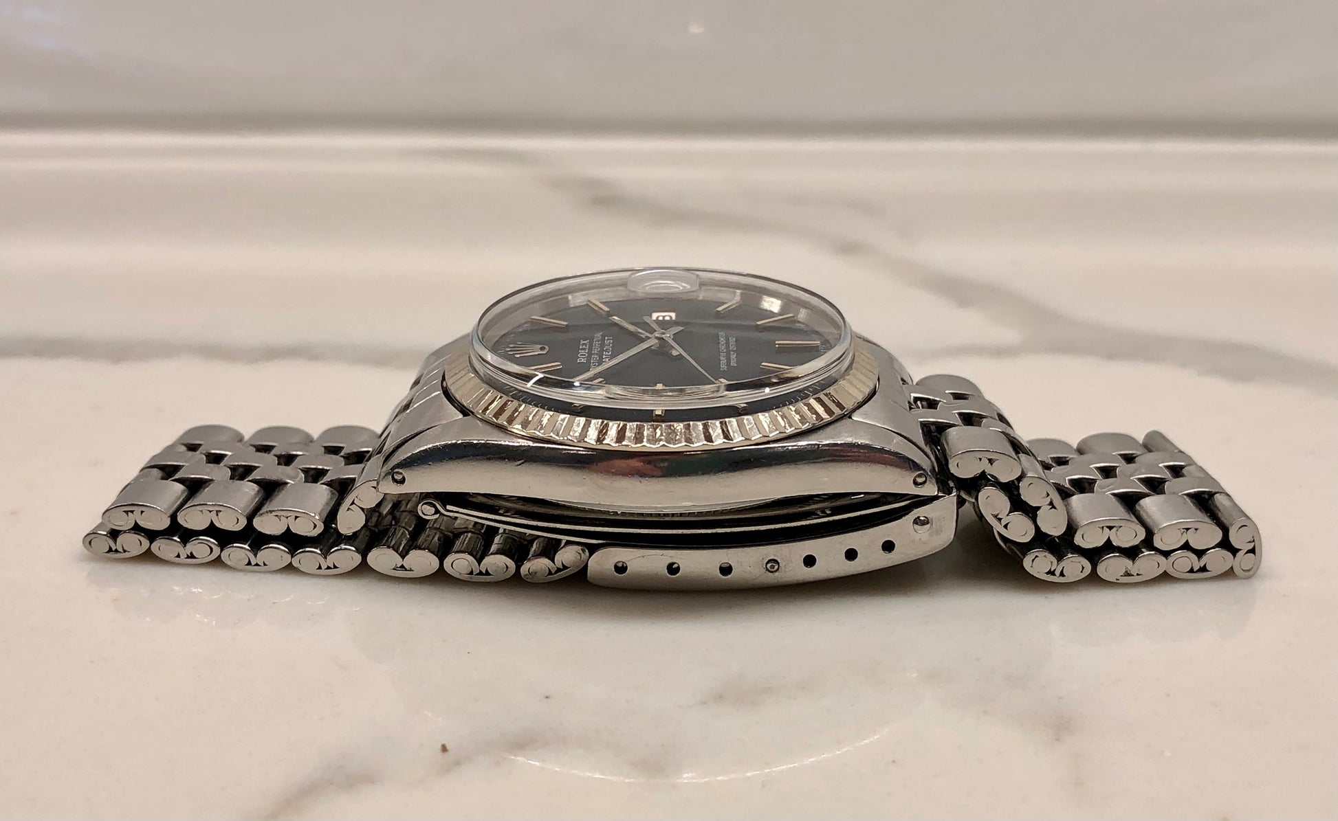 1970 Rolex Datejust 1601 Black Confetti Dial Jubilee Fluted Bezel
