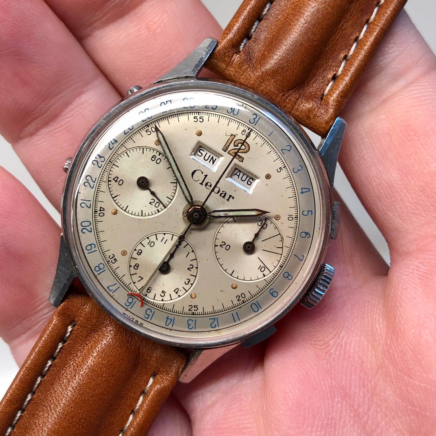 1950s Clebar Steel Valjoux 72 Chronograph Triple Date Calendar Wristwatch - Hashtag Watch Company