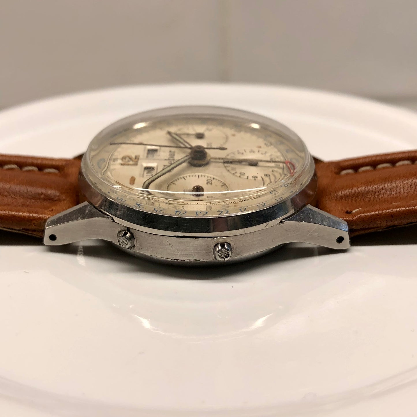 1950s Clebar Steel Valjoux 72 Chronograph Triple Date Calendar Wristwatch - Hashtag Watch Company