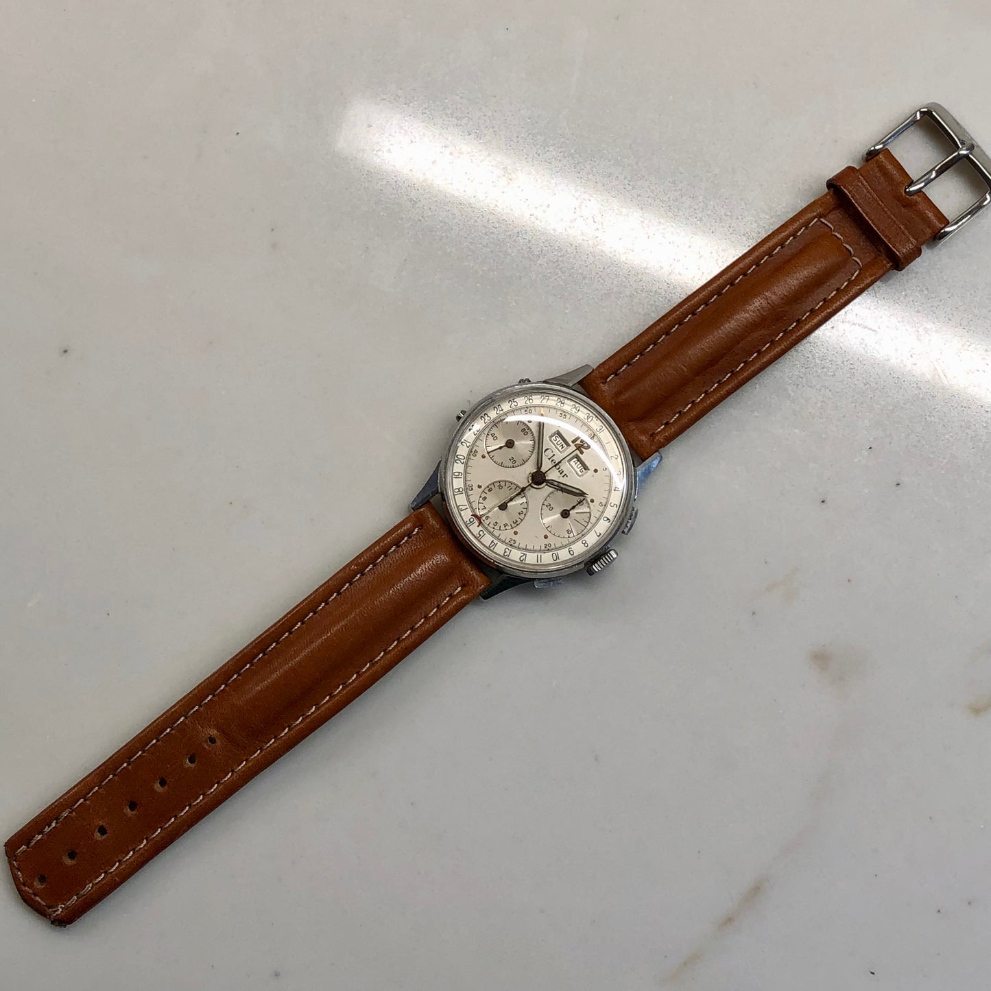 1950s Clebar Steel Valjoux 72 Chronograph Triple Date Calendar Wristwatch - Hashtag Watch Company