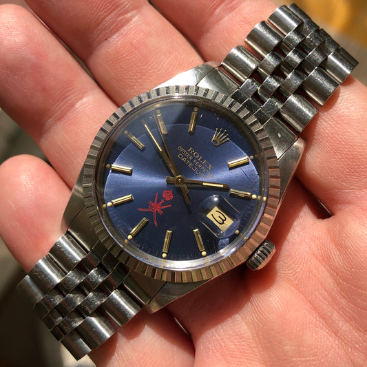 1986 Rolex Datejust 16030 Red Khanjar Sultan of Oman Blue Dial Automatic Wristwatch with Original Box - HASHTAGWATCHCO