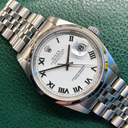 2005 Rolex Datejust 16200 White Roman Dial Jubilee Wristwatch with Papers - Hashtag Watch Company