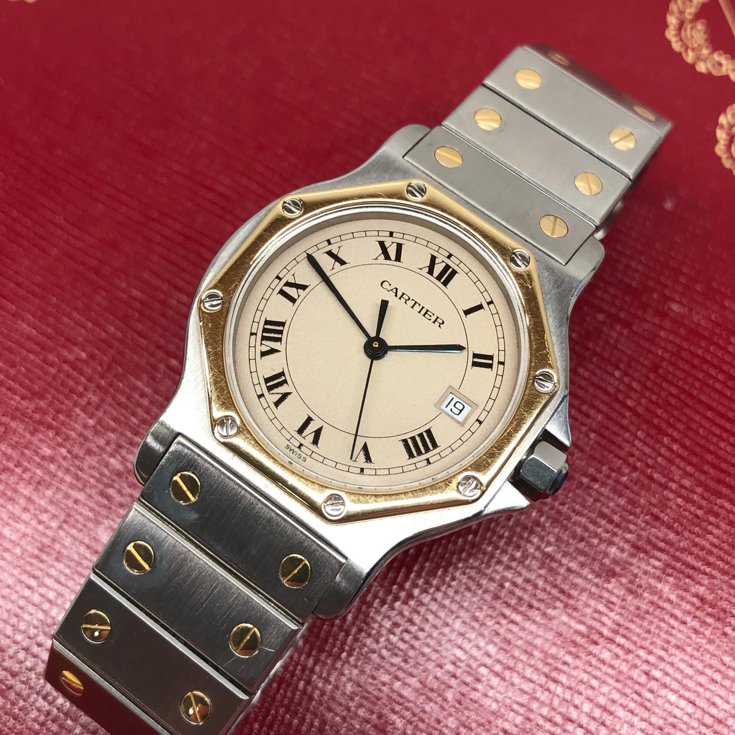 Cartier Santos de Cartier Ronde 187902 Steel and Gold Octagon Quartz Wristwatch - HASHTAGWATCHCO