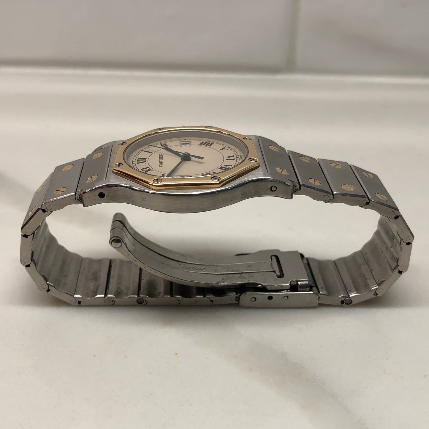 Cartier Santos de Cartier Ronde 187902 Steel and Gold Octagon Quartz Wristwatch - HASHTAGWATCHCO