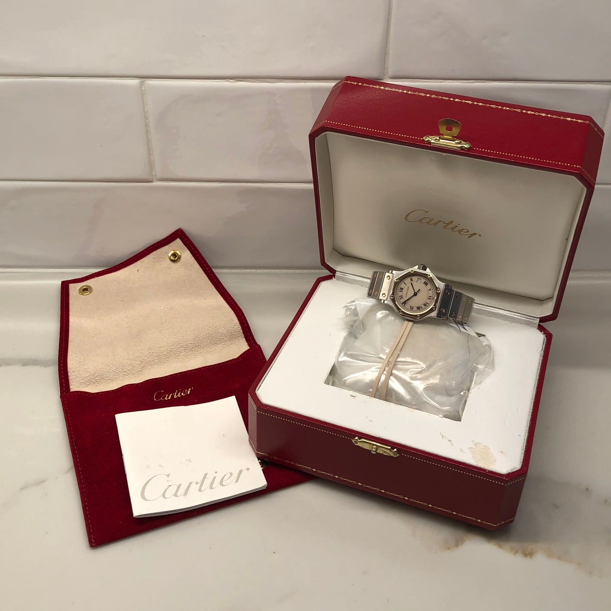 Cartier Santos de Cartier Ronde 187902 Steel and Gold Octagon Quartz Wristwatch - HASHTAGWATCHCO