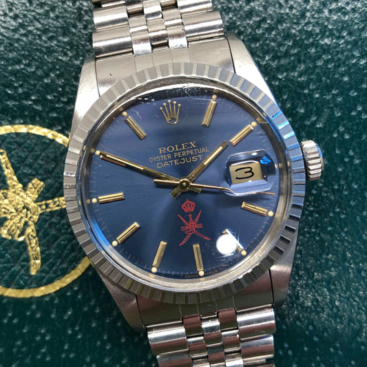 1986 Rolex Datejust 16030 Red Khanjar Sultan of Oman Blue Dial Automatic Wristwatch with Original Box - HASHTAGWATCHCO