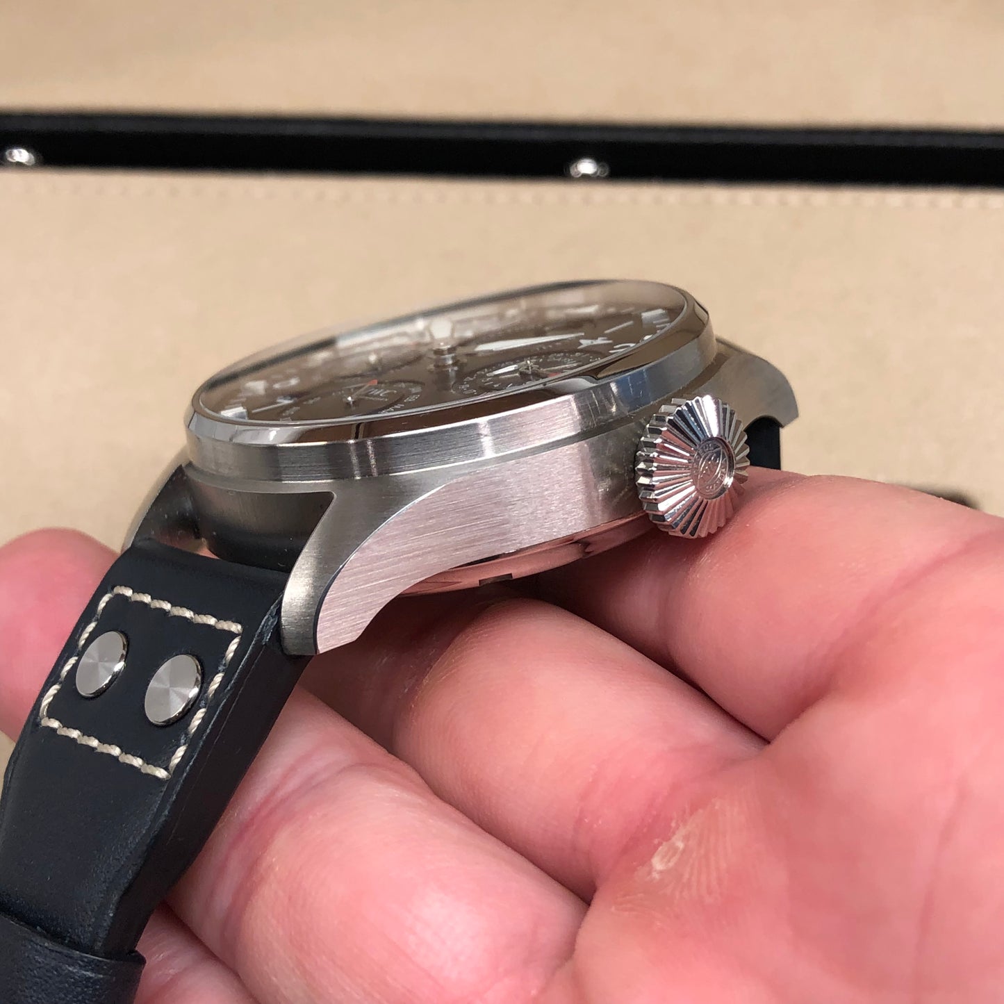 IWC Big Pilot IW503605 Perpetual Calendar 46mm Stainless Steel Blue Dial Wristwatch with Box and Papers Unworn - HASHTAGWATCHCO
