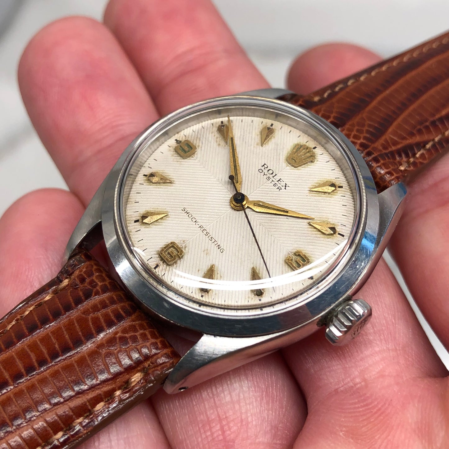 1956 Rolex Oyster Precision 6480 Chevron Dial Stainless Steel Vintage Wristwatch - Hashtag Watch Company