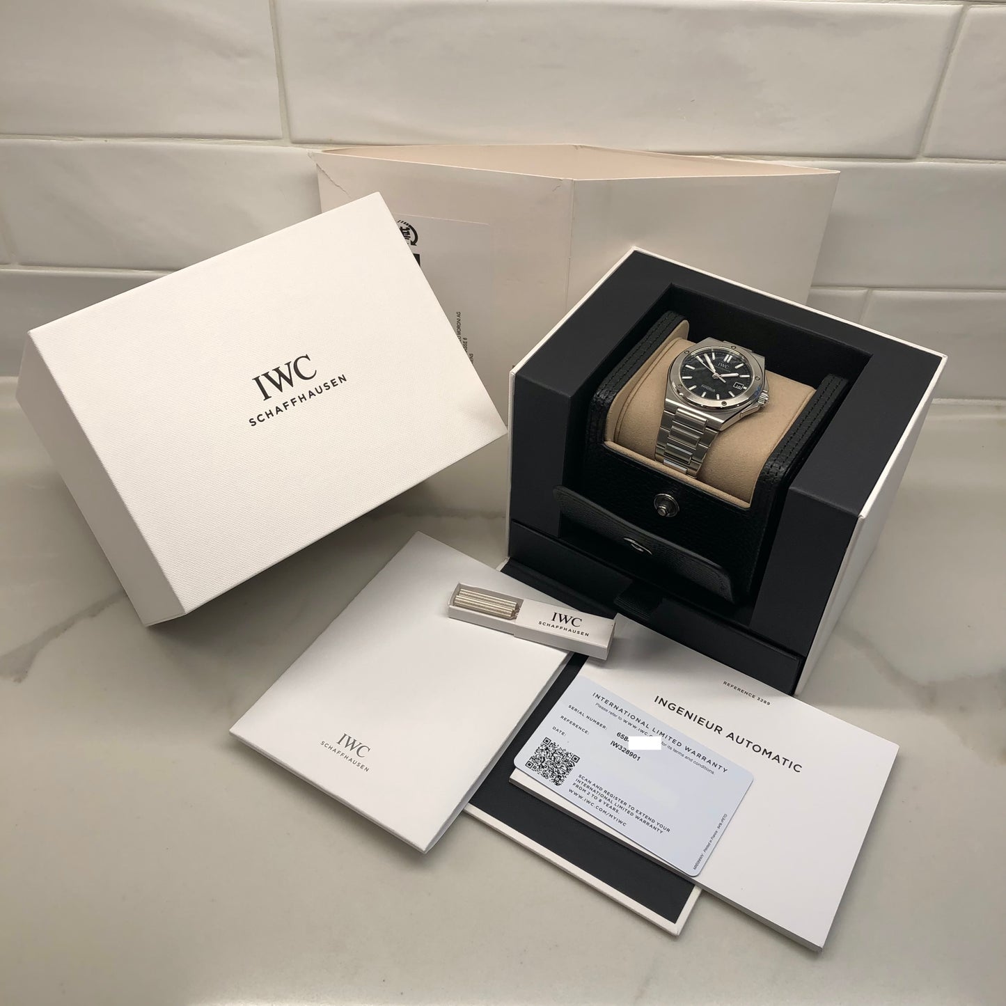 IWC Ingenieur Automatic 40 IW328901 Black Dial Men's Watch with Box and Papers Unworn - HASHTAGWATCHCO