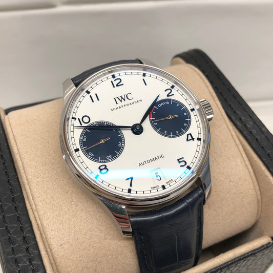 IWC Portugieser IW500715 Stainless Steel White Dial Wristwatch with Box and Papers Unworn - HASHTAGWATCHCO