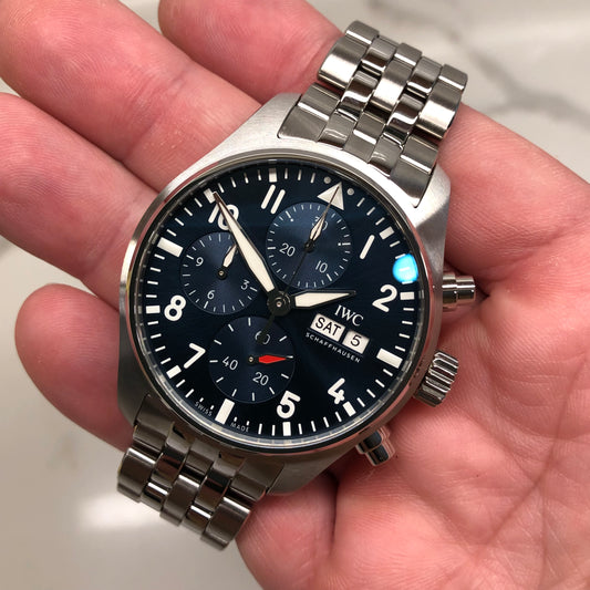 IWC Pilot’s Watch Chronograph 41 IW388102 Blue Steel Wristwatch with Box and Papers Unworn