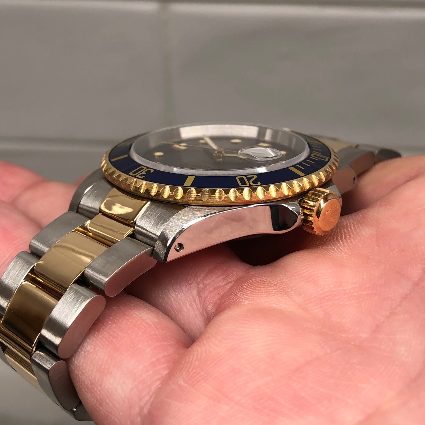 1991 Rolex Submariner 16613 Blue Purple Two Tone Oyster Steel 18K Gold Wristwatch with Box and Papers