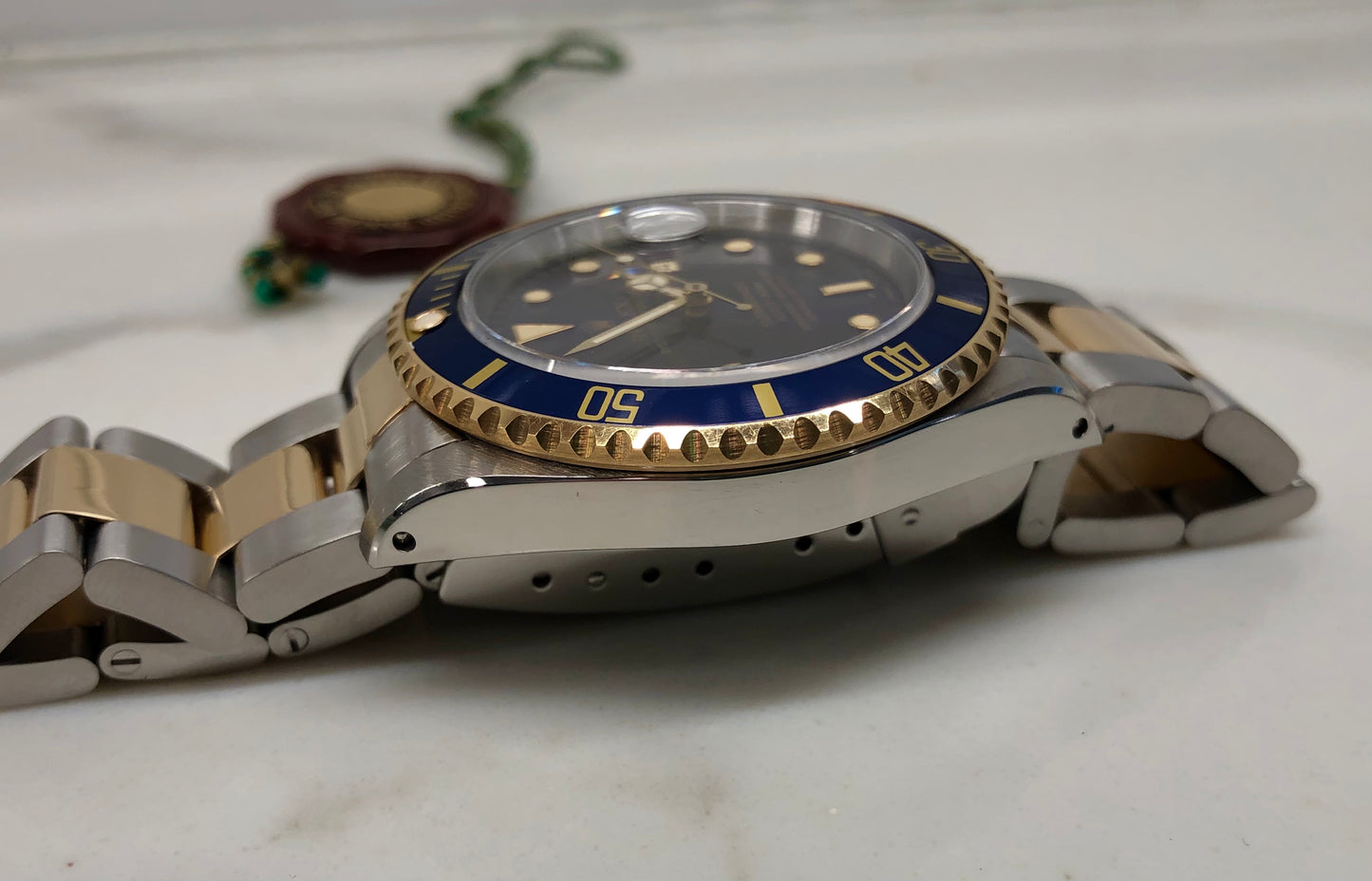 1991 Rolex Submariner 16613 Blue Purple Two Tone Oyster Steel 18K Gold Wristwatch with Box and Papers