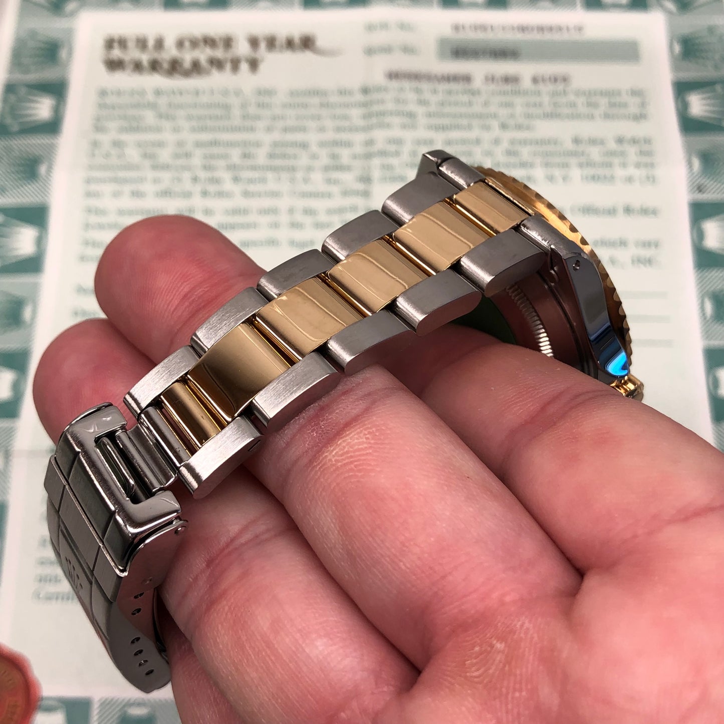 1991 Rolex Submariner 16613 Blue Purple Two Tone Oyster Steel 18K Gold Wristwatch with Box and Papers