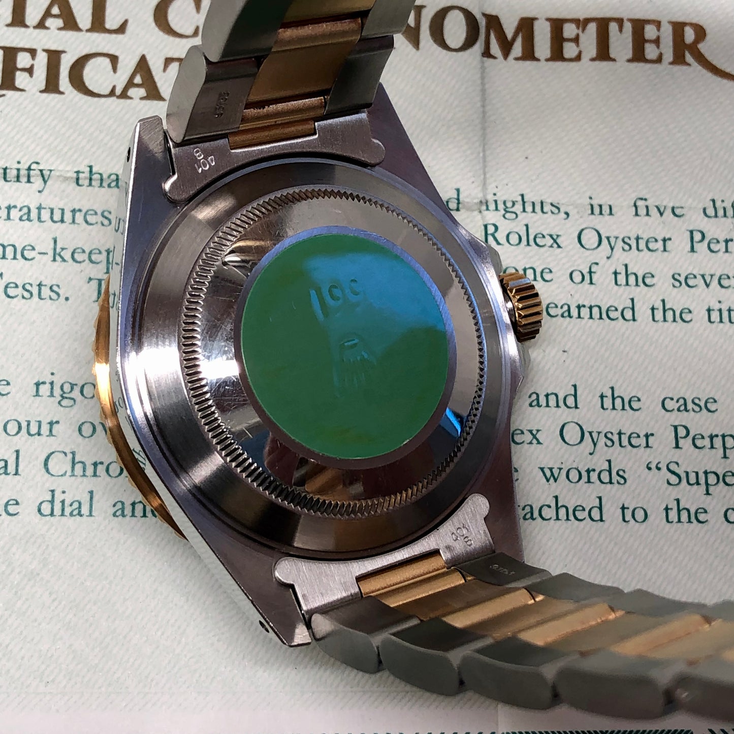 1991 Rolex Submariner 16613 Blue Purple Two Tone Oyster Steel 18K Gold Wristwatch with Box and Papers