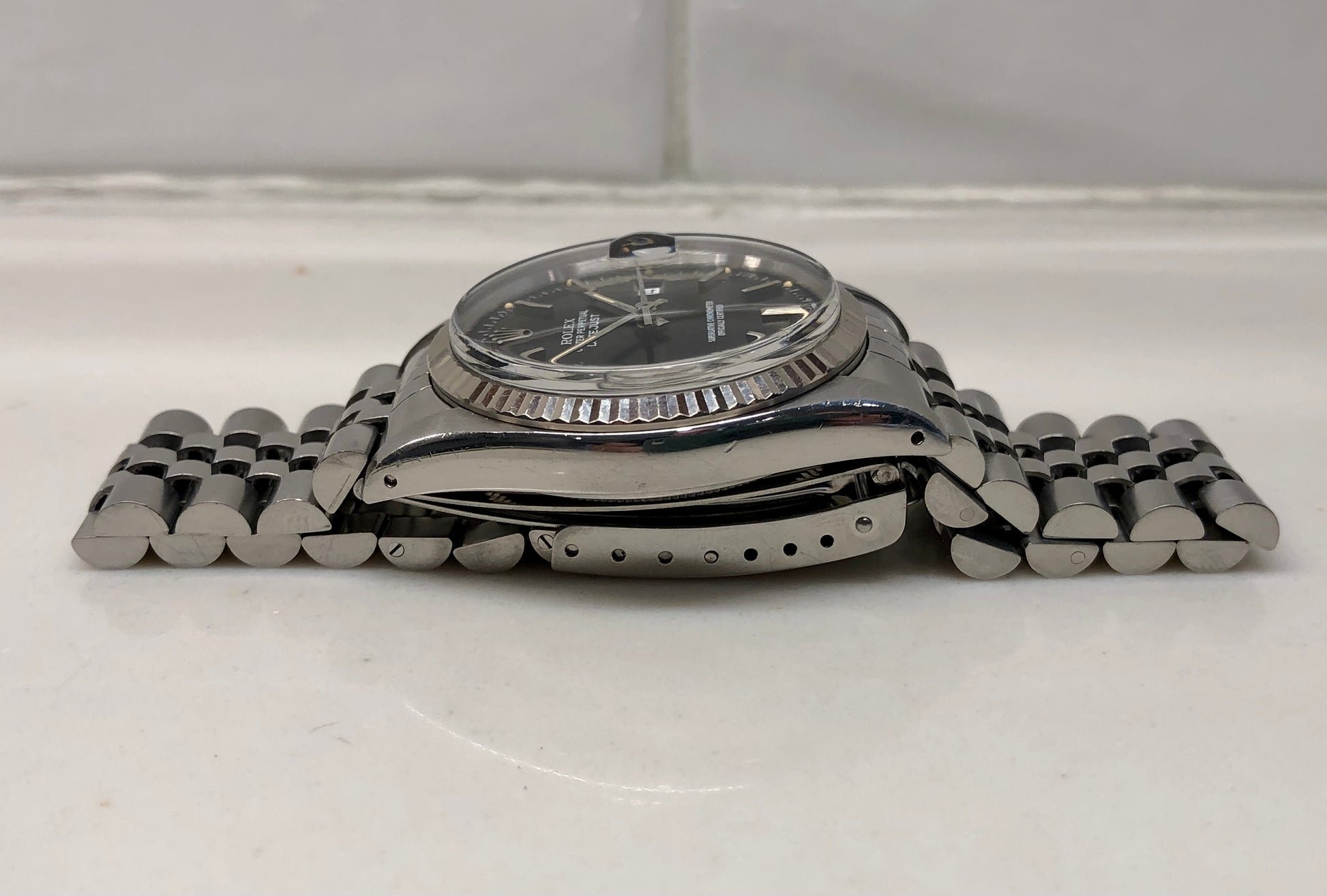 1985 Rolex Datejust 16014 Black Dial Jubilee Fluted Bezel Wristwatch with Papers - HASHTAGWATCHCO